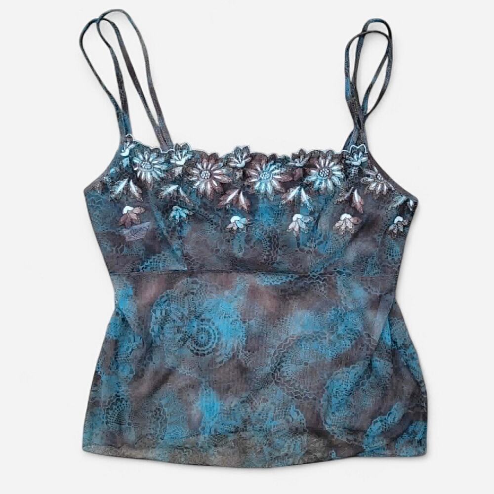 Christies Mesh Fairy Floral Y2K Camisole Double Strap Tank Top